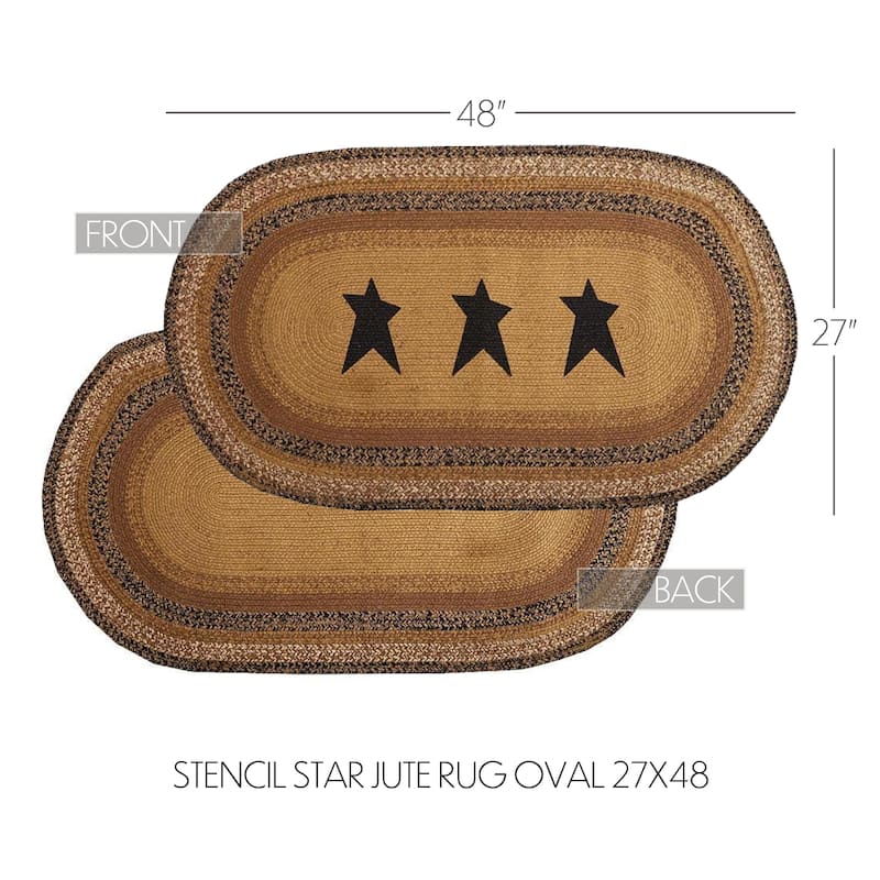 Kettle Grove Jute Rug Oval Stencil Stars w/ Pad 27x48 - 27" x 48"