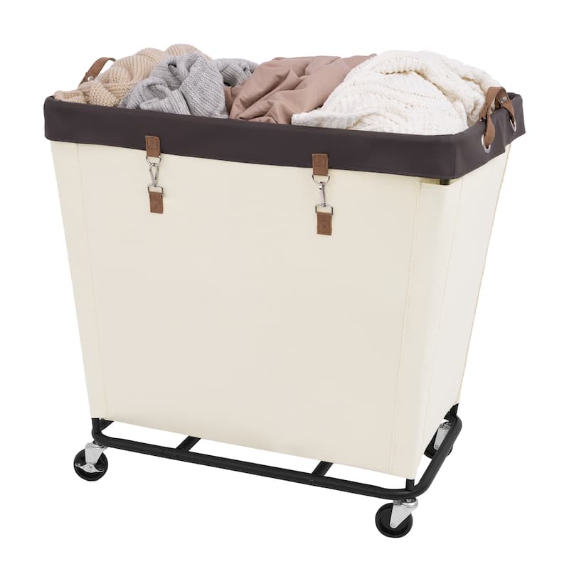 Large Laundry Hamper with Wheels, 320L Canvas Laundry Basket for Hotel, Home, Closet, Dorm - Off-White