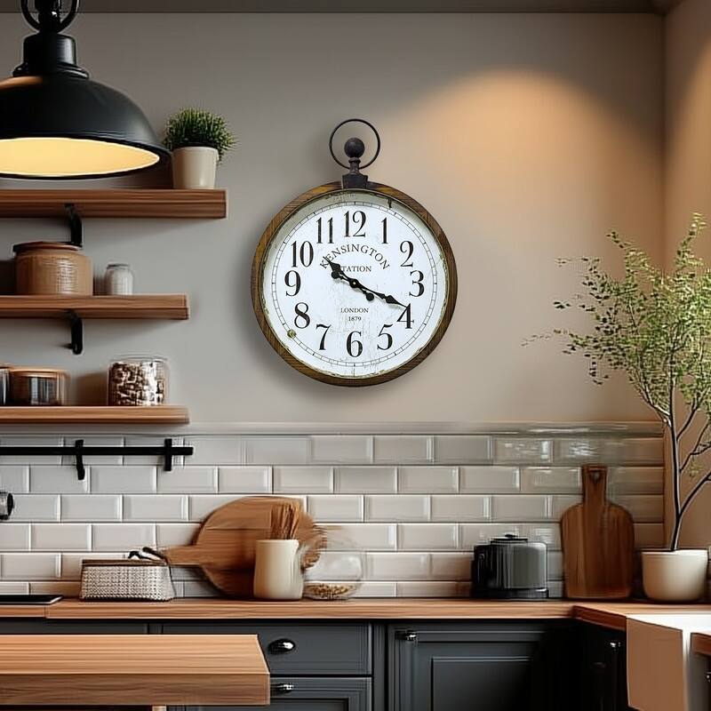 Yosemite Home Decor Kensington Station Pocket Watch Style Wall Clock - 3 x 22.6 x 29.7