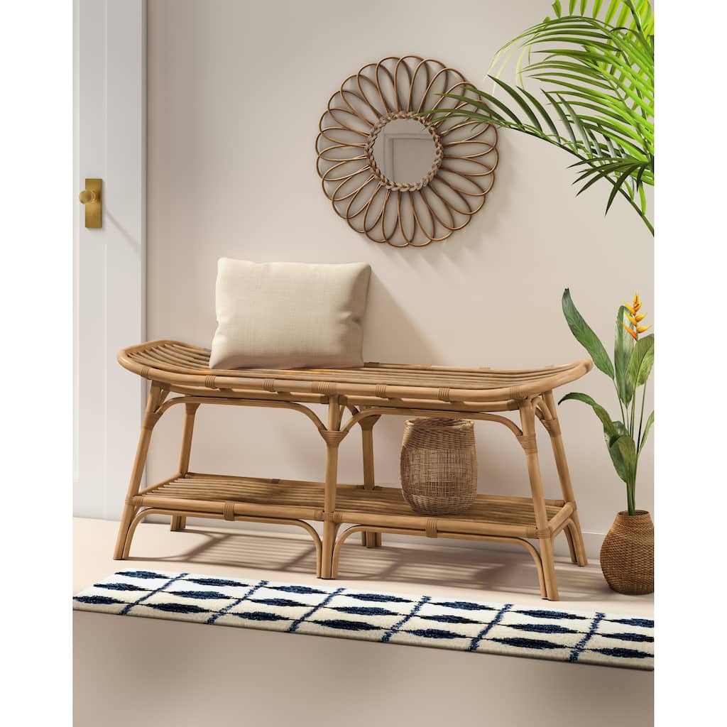 NPD Furniture Damara Rattan Bench with Shelf