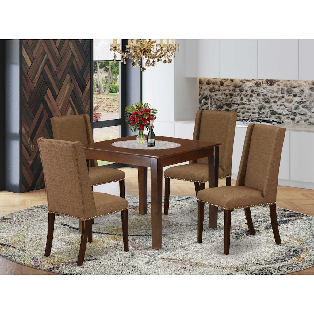 HomeStock 5-Pc Mahogany Finish Solid Wood Top - Dining Room Set with High Back - Seats 4
