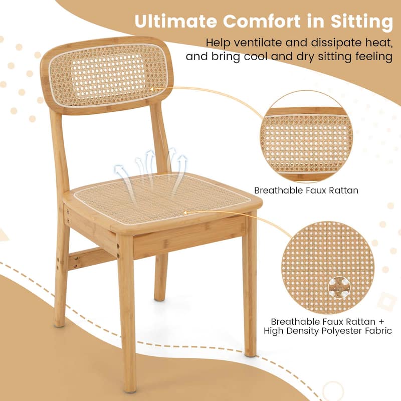 Costway Rattan Accent Chairs Set of 2 Bamboo Frame Cane Woven Backrest - See Details