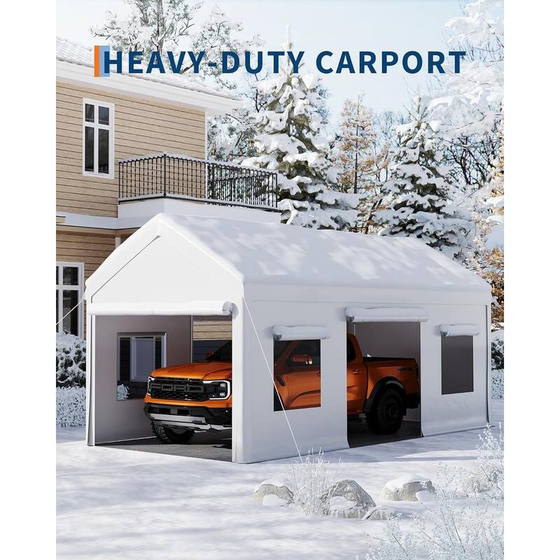10x20 Ft Metal Carport Oversized Portable Garage for Cars, Trucks and Boats - 10X20 Ft