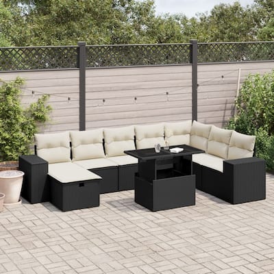 vidaXL Patio Sofa Set with Cushions Outdoor Furniture 9 Piece Poly Rattan