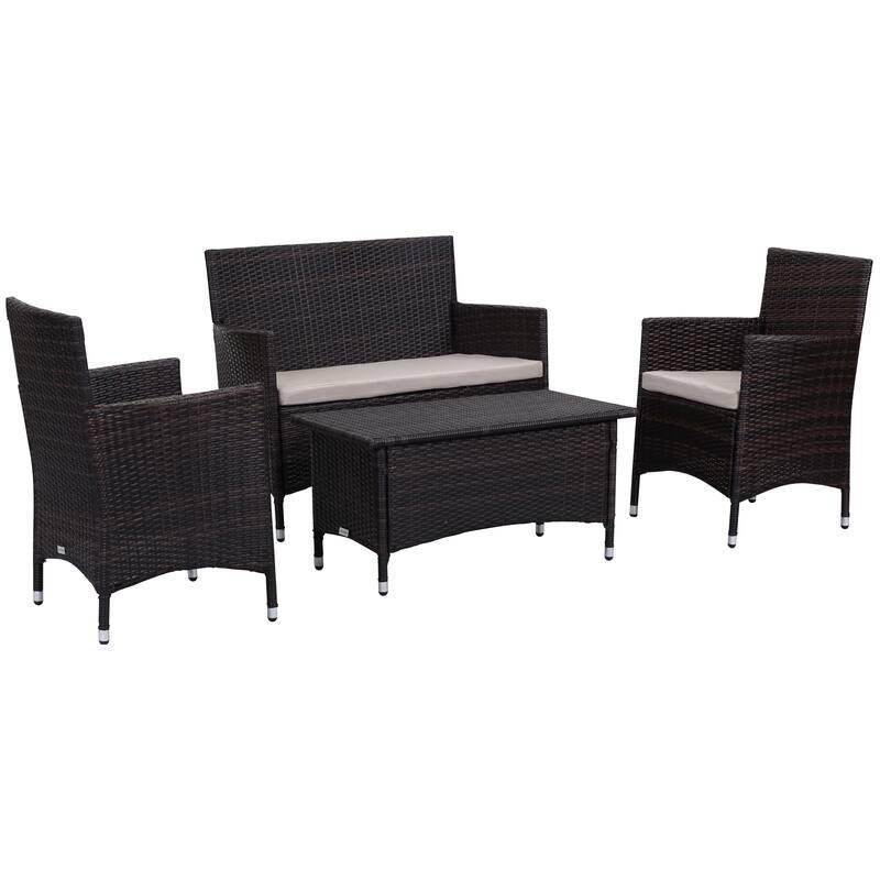 SAFAVIEH Outdoor Simka Brown/ Sand Patio Set (4-Piece) - 43W x 34D x 23H