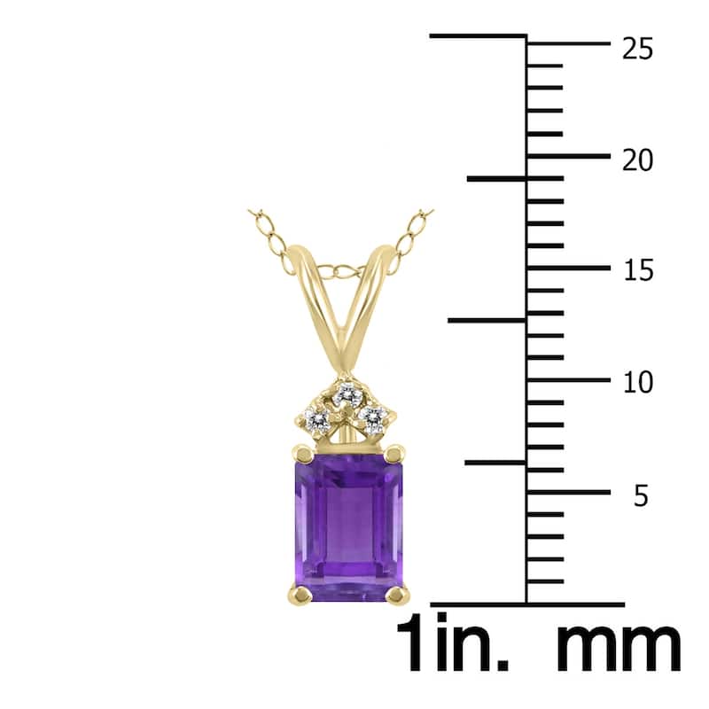 Marquee 14K Yellow Gold 7x5MM Emerald Shaped Amethyst and Diamond Pendant