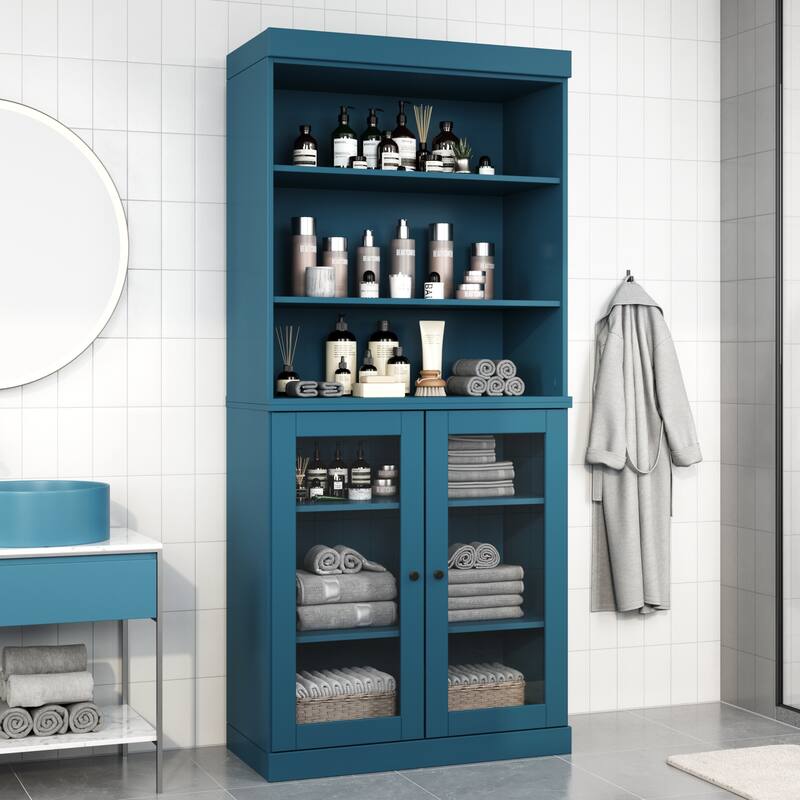 100% Solid Wood 32" Bathroom Cabinet with Optional Doors by Palace Imports - Teal Blue - 2 Doors Glass