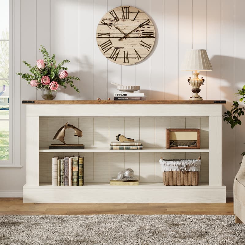 White Stand for 75-Inch TV, Farmhouse - Antique White