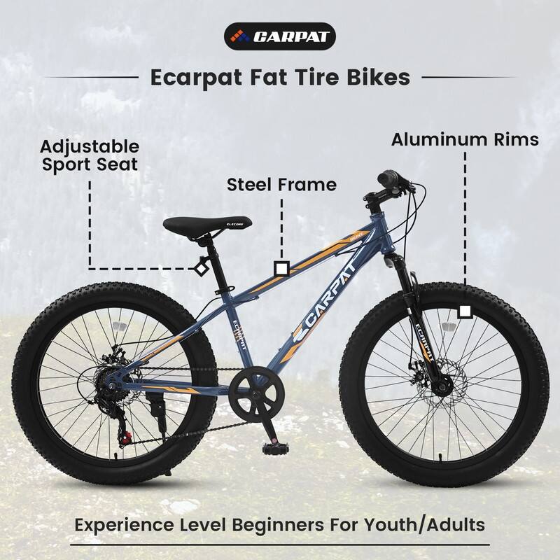 HighCarbon Steel Frame 24 Inch Fat Tire Bike, 7 Speeds Mountain Bike