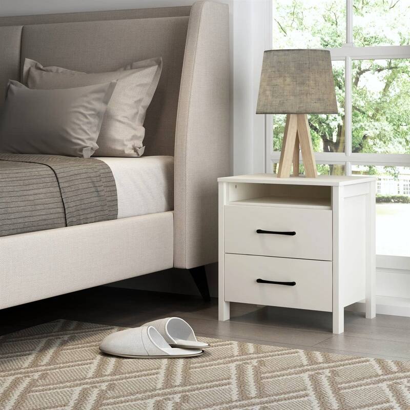 Modern 2-Drawer Bedside Table Nightstand with Shelf Wood Minimalist Bedroom Furniture
