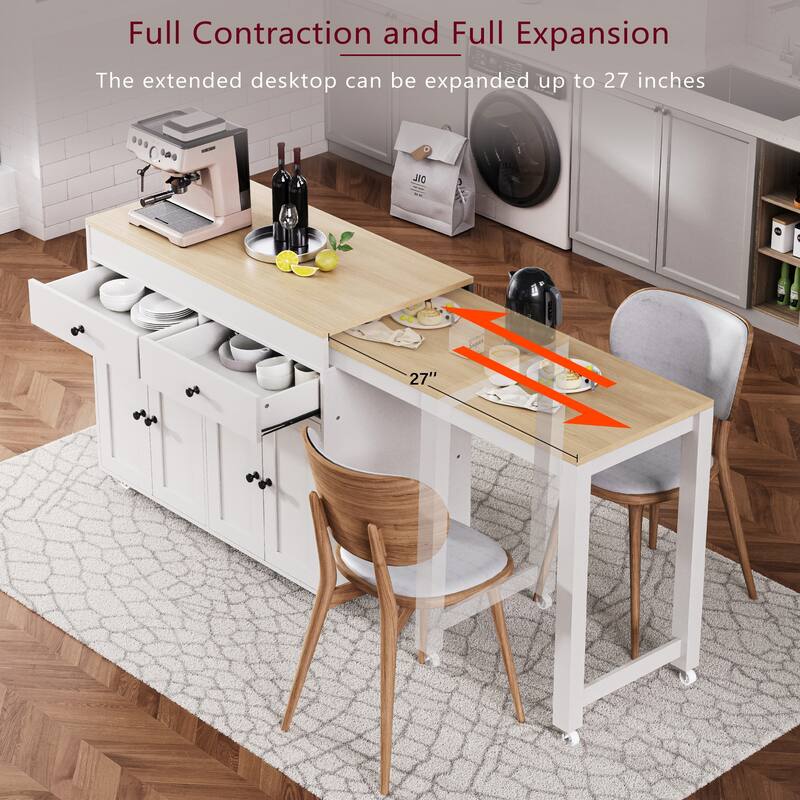 Kitchen Island with Extendable Dining Table,Rolling Kitchen Island on Wheels - N/A