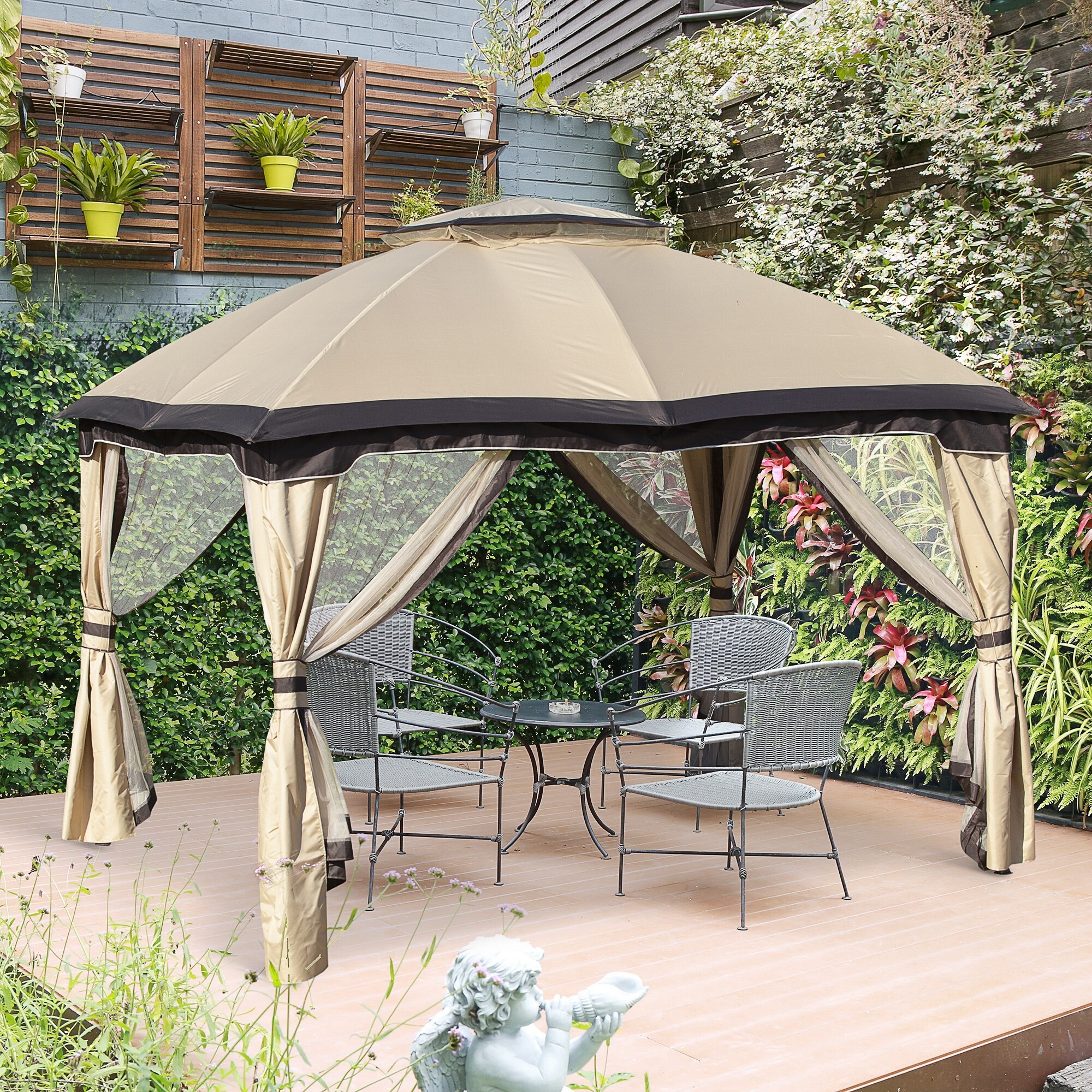 Outsunny 12' x 10' 2-Level Outdoor Gazebo Tent with Zippered