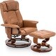 preview thumbnail 4 of 40, Mcombo Swiveling Recliner Chair with Wood Base and Ottoman Saddle