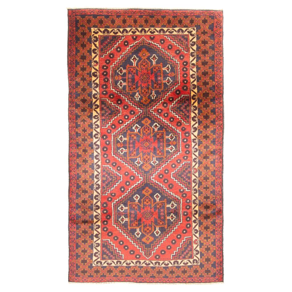 ECARPETGALLERY Hand-knotted Teimani Dark Red Wool Rug - 3'7 x 6'8