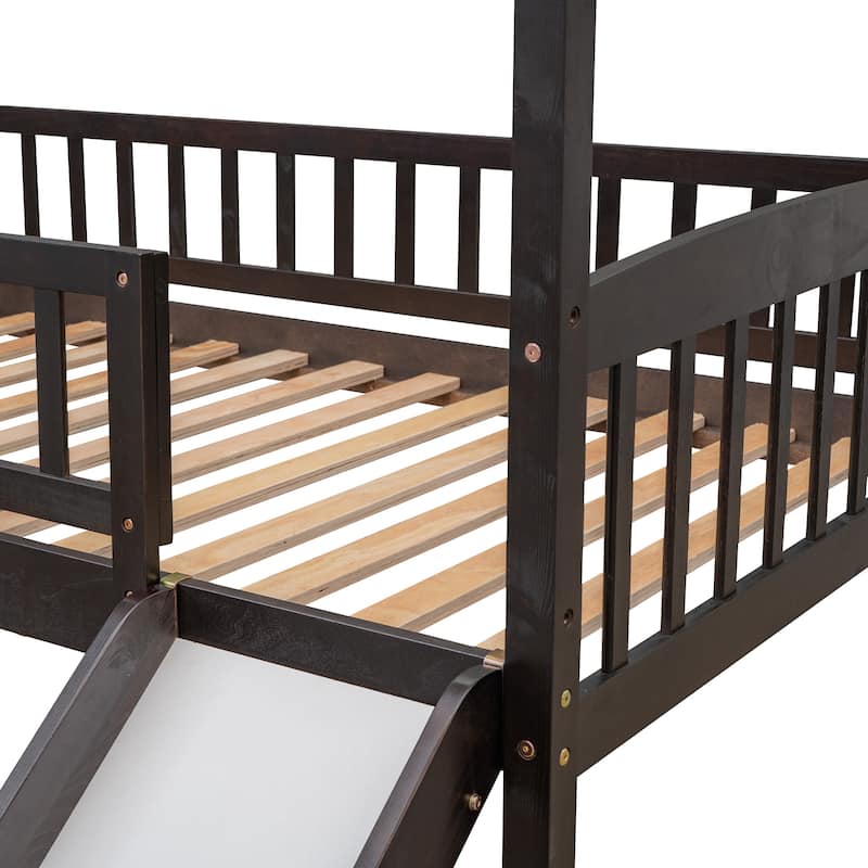 Twin Loft Bed with Slide, House Bed with Slide