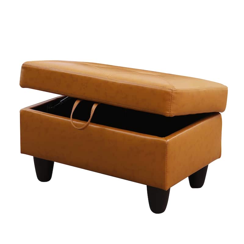 Leather Square Storage Ottoman for Living Room - Ginger