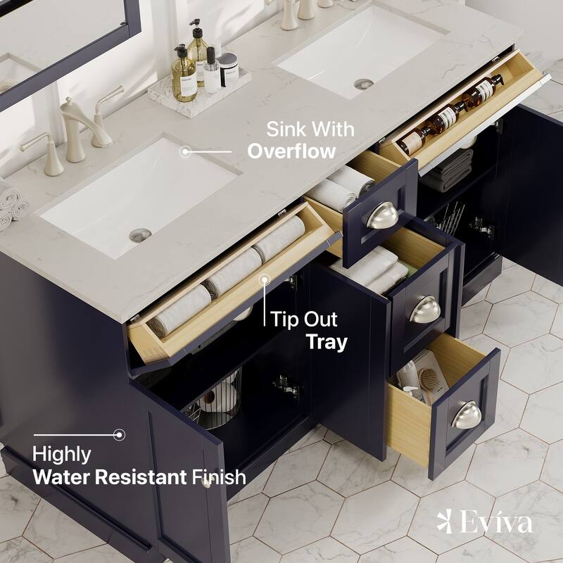 Epic 60"W Concrete Gray DS Bath Vanity with Carrara Quartz Top