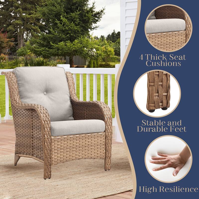Outdoor Rattan Chair with Coffee Table and Ottoman