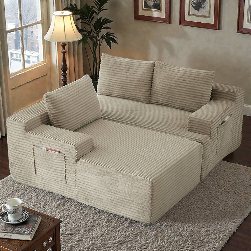 L Shaped Cloud Sectional Sofa with Deep Seat, Corduroy Modular Sleeper Couch, No Assembly Required