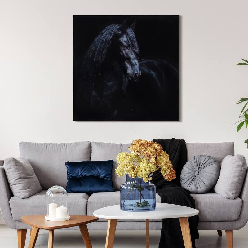 "Black Equine Attraction" Frameless Free Floating Tempered Glass Panel Graphic Wall Art