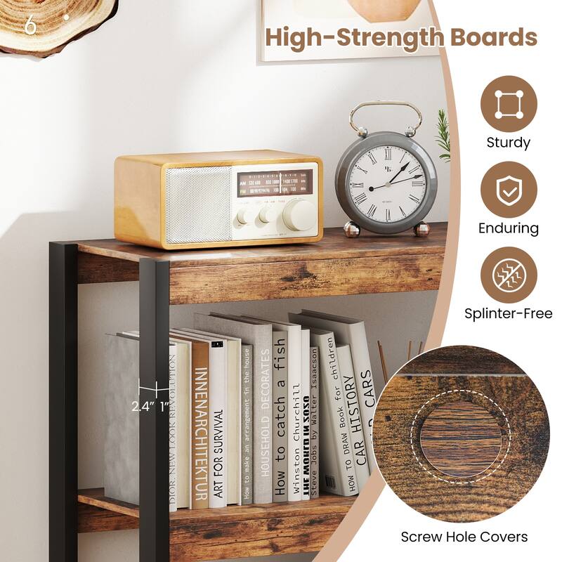 Gymax 3 Tier Bookshelf Wooden Bookcase w/ Dual Anti-Tipping Kits Open