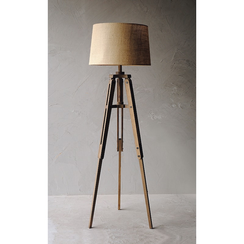Wood Floor Lamp with Linen Drum Shade