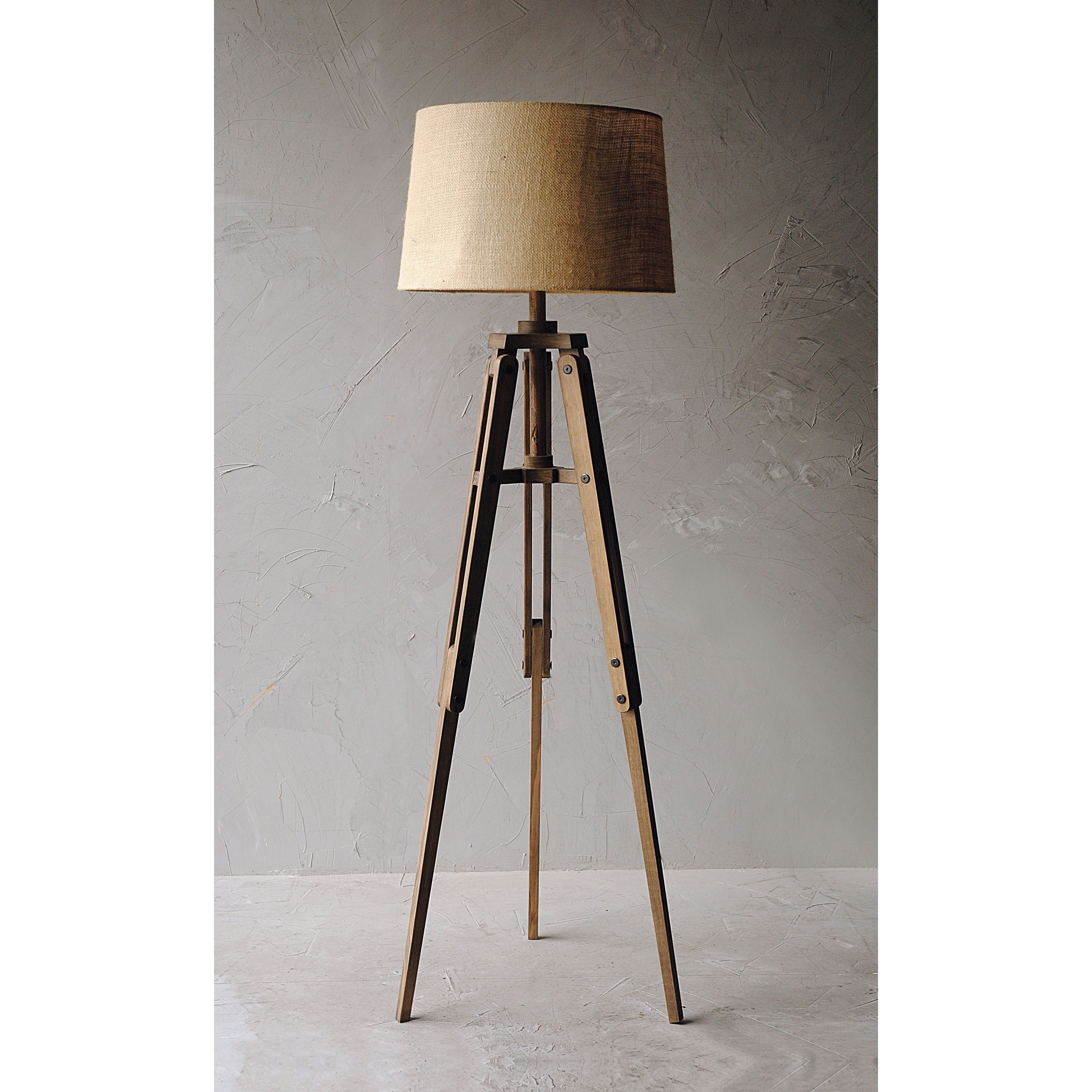 Wood Floor Lamp with Linen Drum Shade