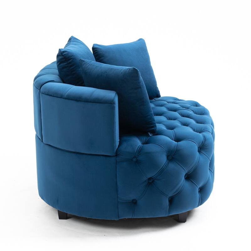 Blue Modern 24" Velvet Upholstered Buttons Tufted Barrel Chair with Pillows