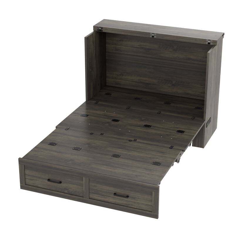 Murphy Bed Cabinet with Charging Station, Large Storage Drawer