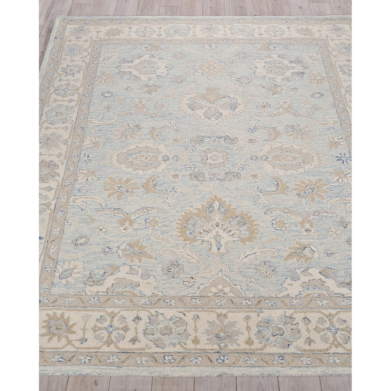 Exquisite Rugs Marietta Oushak Handmade Hand-tufted New Zealand Wool on Canvas Light Blue/Ivory Area Rug