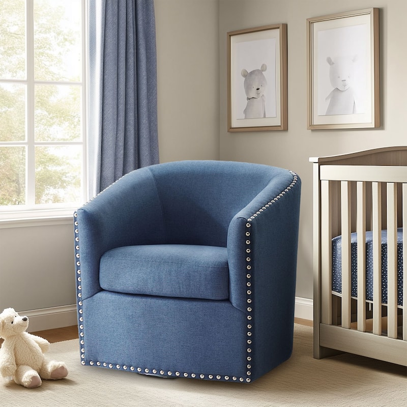 Madison Park Tyler Upholstered Swivel Barrel Chair with Nailheads