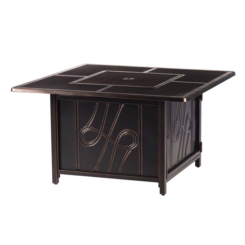 Square 42 in. x 42 in. Aluminum Propane Fire Pit Table with Glass Beads, Two Covers, Lid, 57,000 BTUs
