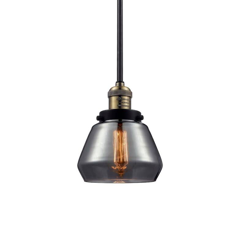 Innovations Lighting Fulton Single Light 7" Wide Mini Pendant with - Black / Antique Brass / Plated Smoked
