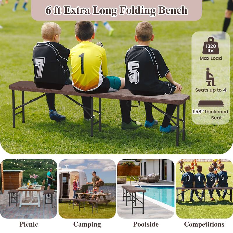 Gymax 6 ft Plastic Folding Bench Portable Fold-in-Half Seat w/ 1320