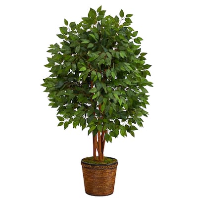 5' Super Deluxe Artificial Ficus Tree in Wicker Planter - 11"
