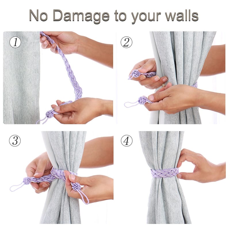 4pcs Curtain Tieback 23" Holdback Decorative Rope Curtain Holders, Purple