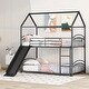preview thumbnail 1 of 14, Black Twin over Twin Metal Bunk Bed with Slide & Roof Black