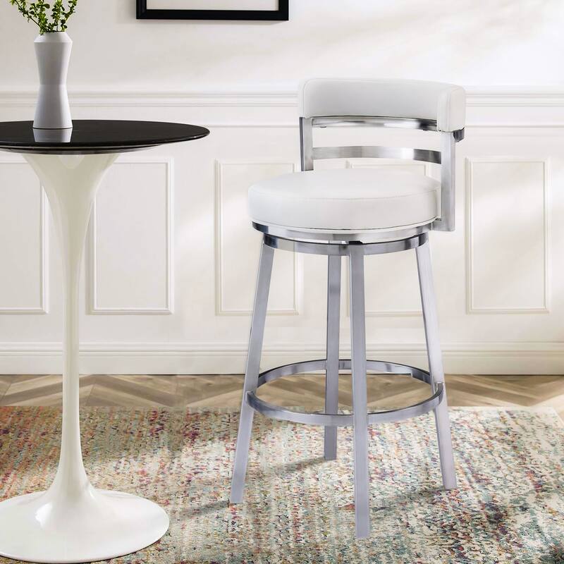 Leatherette Curved Back Counter Barstool with Swivel Mechanism, White