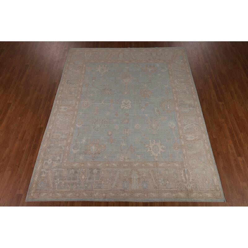 Blue Oushak Vegetable Dye Turkish Area Rug Hand-Knotted Wool Carpet - 8'2"x 10'3"