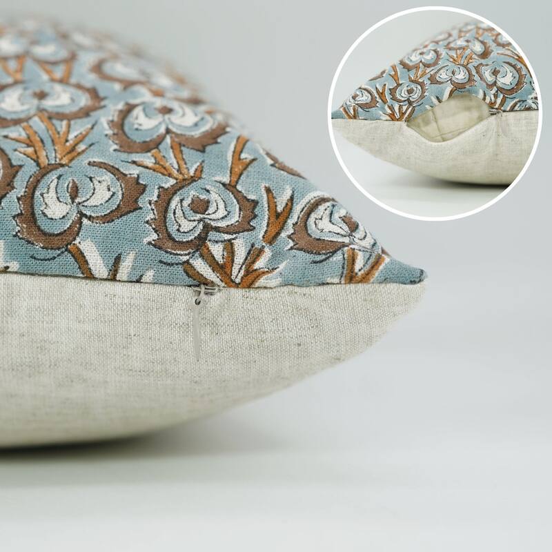 Linen Farmhouse Block print pillow Cover By Fabdivine- HEARTWINE