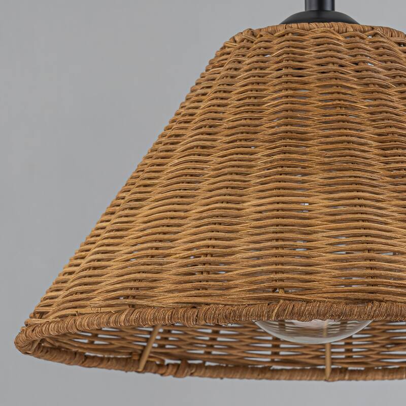 1-Light Farmhouse Straw Hat Hand Woven Chandelier with Natural Rattan Shade