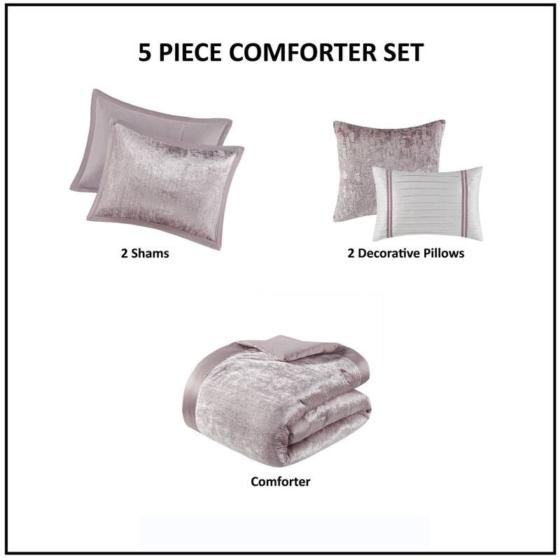GDF Studio - Crinkle Velvet Comforter Set with Decorative Pillows