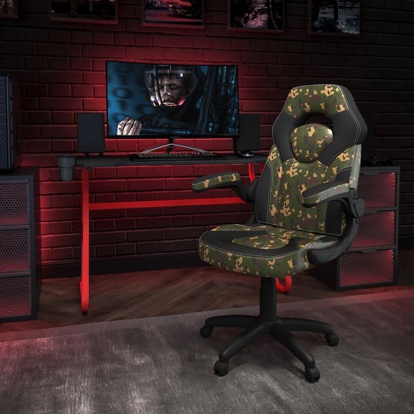 slide 2 of 10, Gaming Desk and Chair Set with Cup Holder and Headphone Hook - Desk Bundle Camouflage