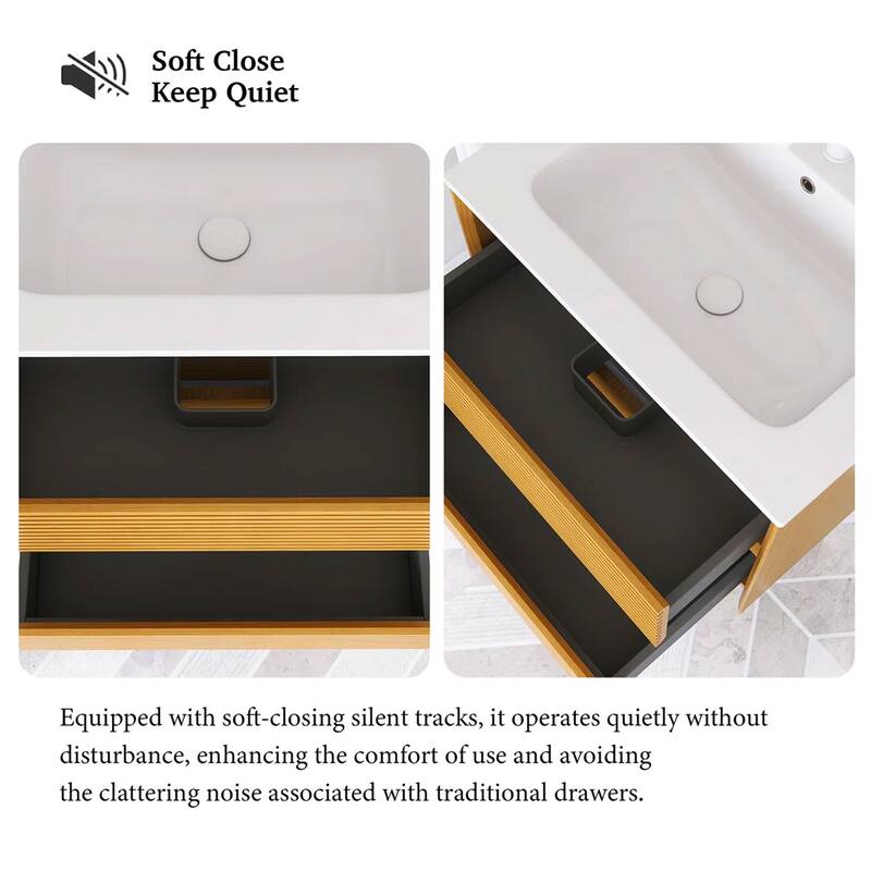 Wall-Mounted Bathroom Vanity with White Ceramic Sink