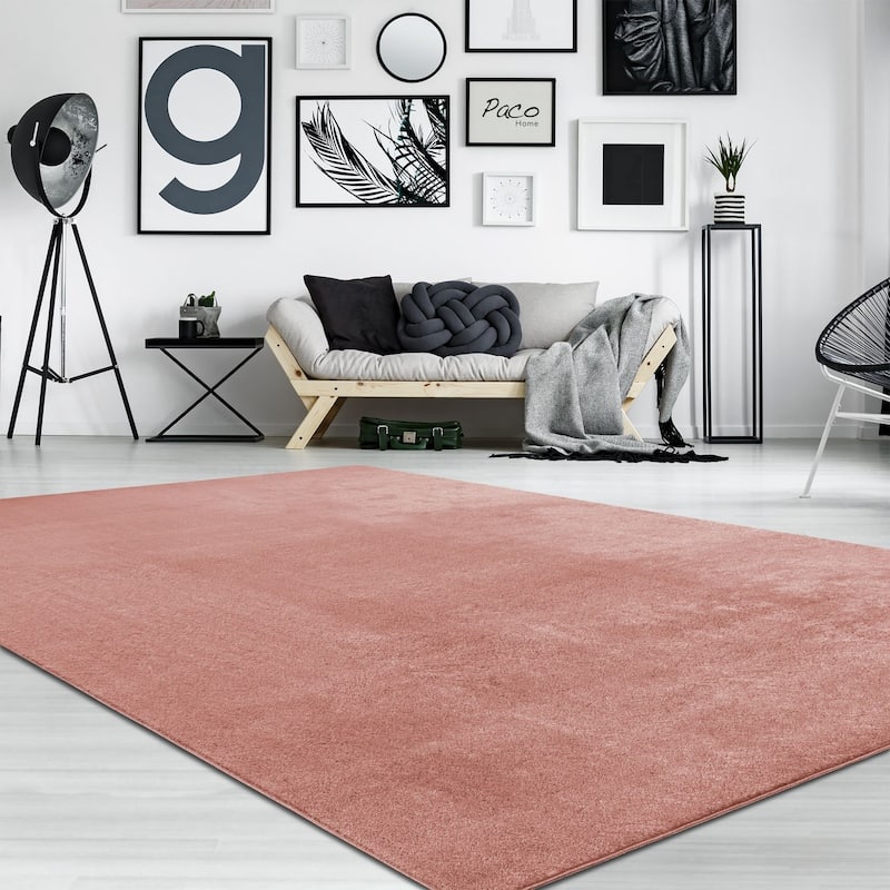 Soft Washable Area Rug with Anti-Slip Backing in solid Colors - 3'11" Round - pink