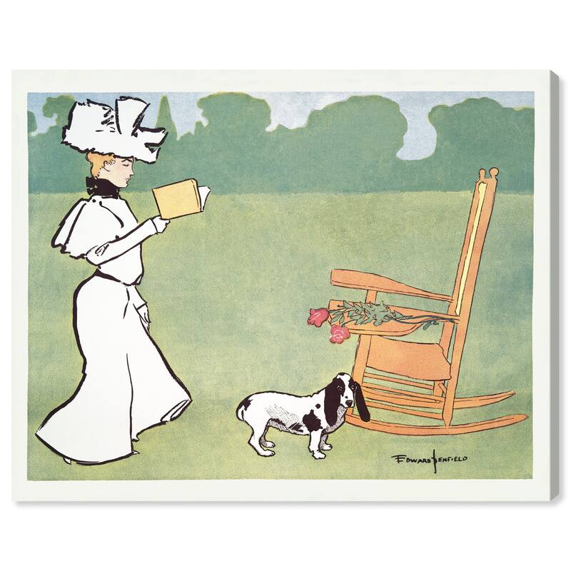 Wynwood Studio Canvas Entertainment Woman reading in the garden - Edward Penfield Green and Vintage Wall Art Canvas Print