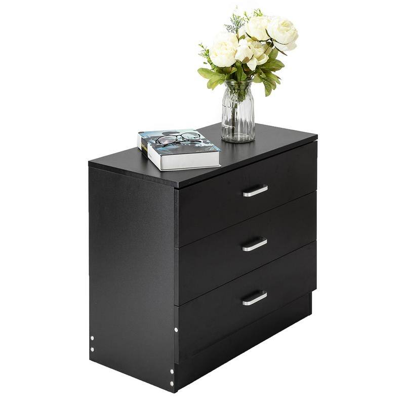 3/4 Drawers Dresser Wood Chest Cabinet - Black - 3-drawer