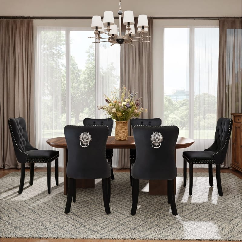 High-end Tufted Velvet Upholstered Nailhead Dining Chair Set of 6 - Set of 6 - Black