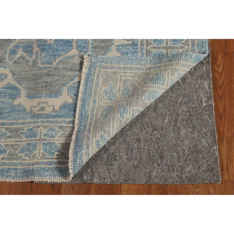 Hand Knotted Oriental 100% Wool Carpet Transitional Geometric Navy Blue & Blues Oushak Runner Rug - 15' 11'' X 3' 4''