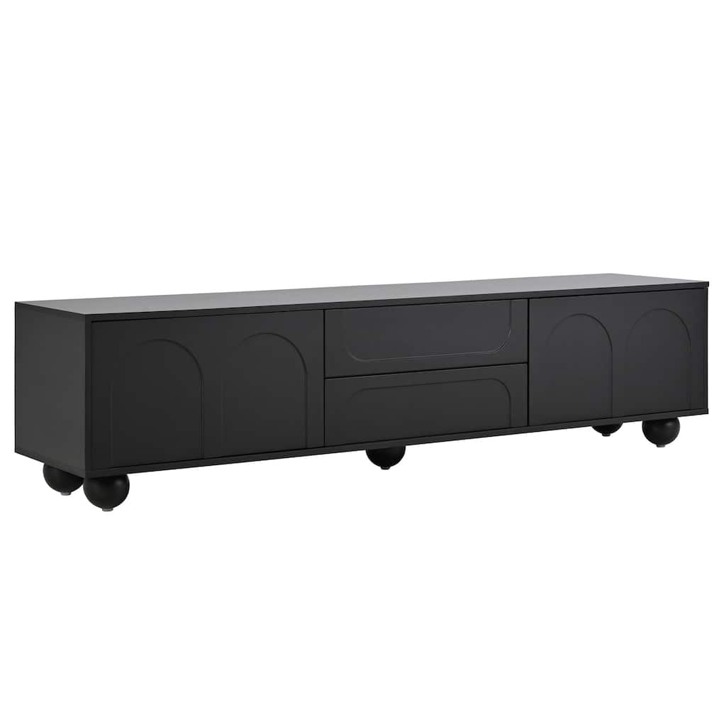 Cream Style TV Stand with Arched Doors and 2 Drawers, for TVs Up to 75" - 69.6" W × 15.7" D × 17.7" H